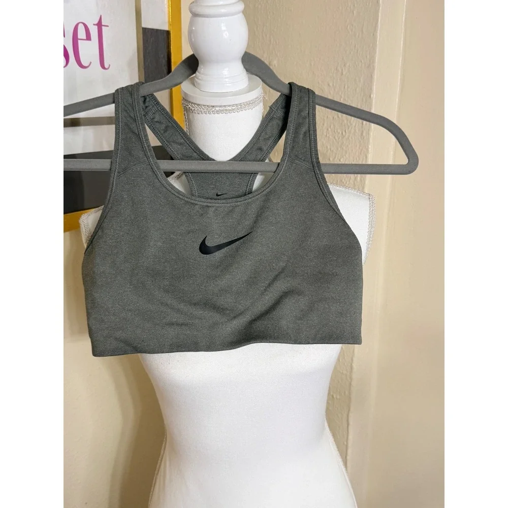 Nike Dri-FIT Sports Bra Womens Medium Gray Heather Racerback Swoosh Athletic